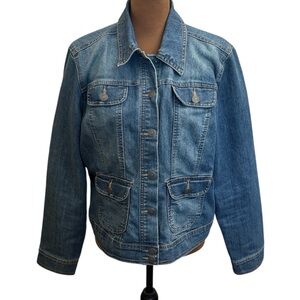 Cropped Blue Denim Jean Work Chore Jacket‎ Size L